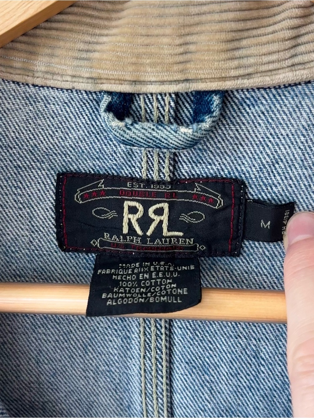 Vintage RRL Double RL Denim Trucker Jacket Men’s M Corduroy Collar 90s USA - Picture 4 of 16